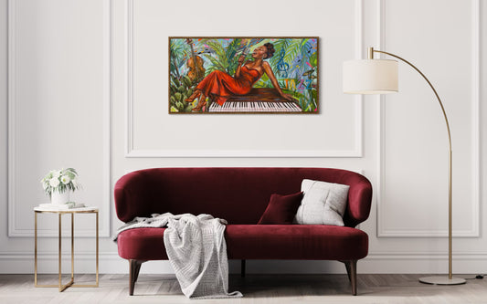 Peinture à l'huile "Lady in red. Jazz"