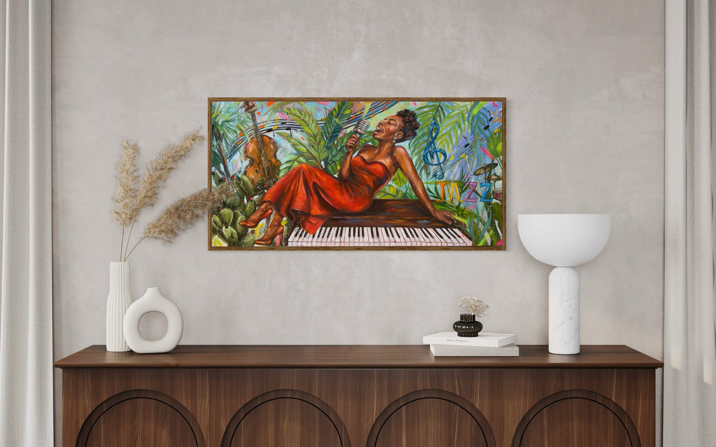 Peinture à l'huile "Lady in red. Jazz"