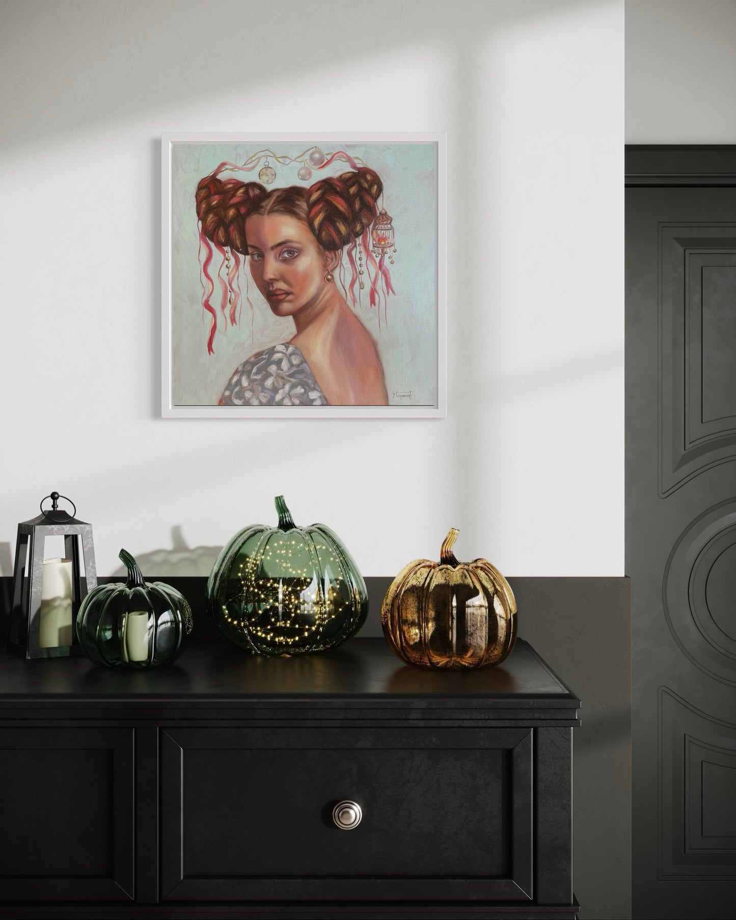 Peinture à l'huile "La gardienne du temps et rallumeuse de feux éteints"