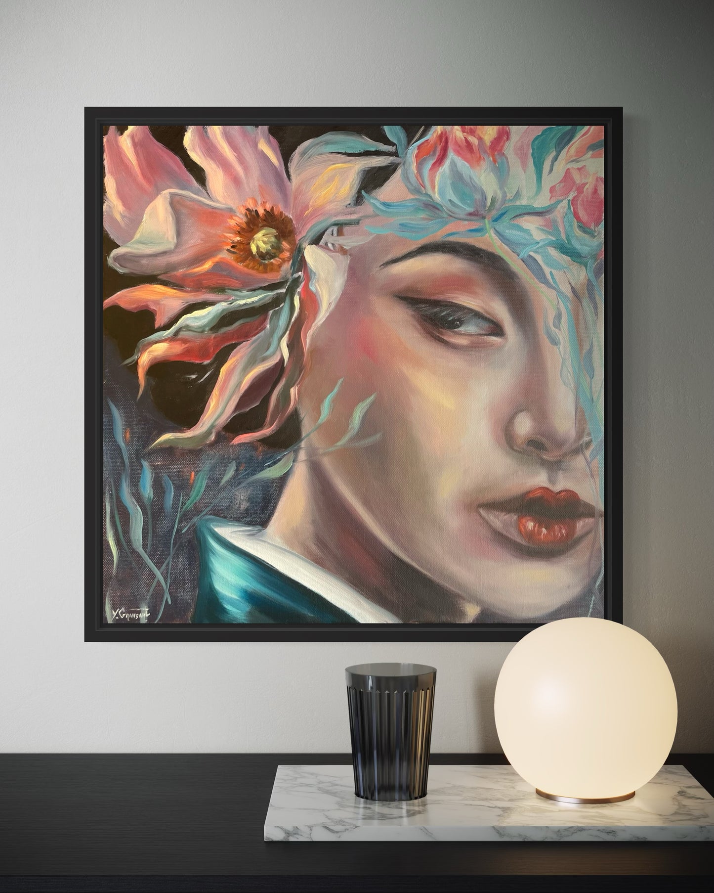 Peinture à l'huile "Le regard discret"