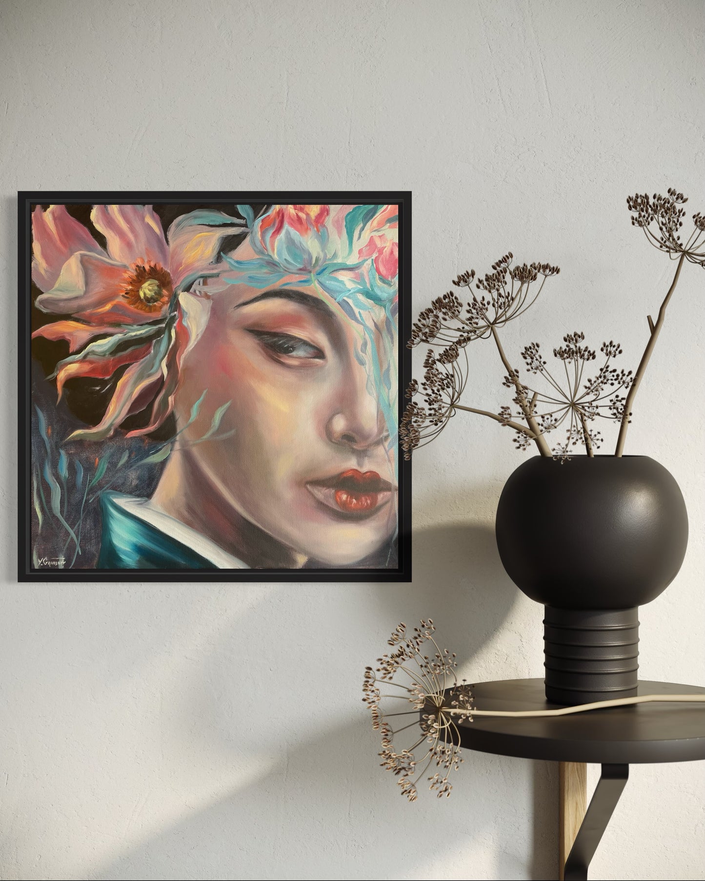 Peinture à l'huile "Le regard discret"