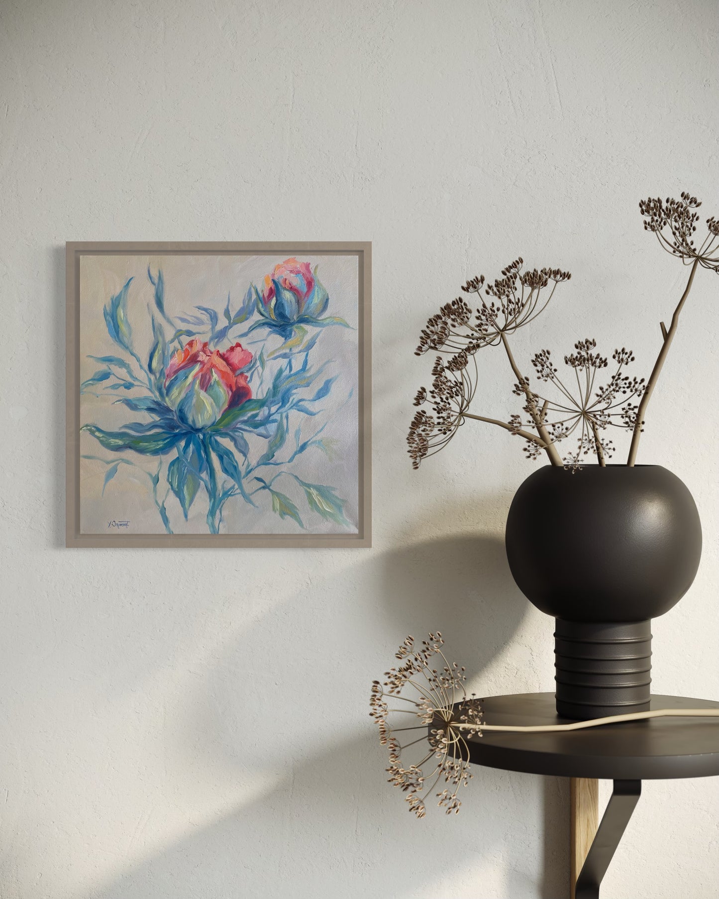 Peinture à l'huile "Pivoine"