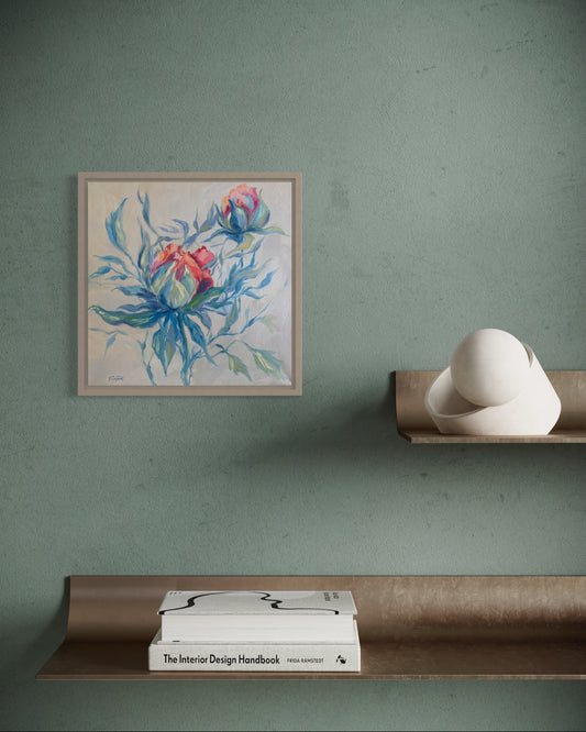 Peinture à l'huile "Pivoine"