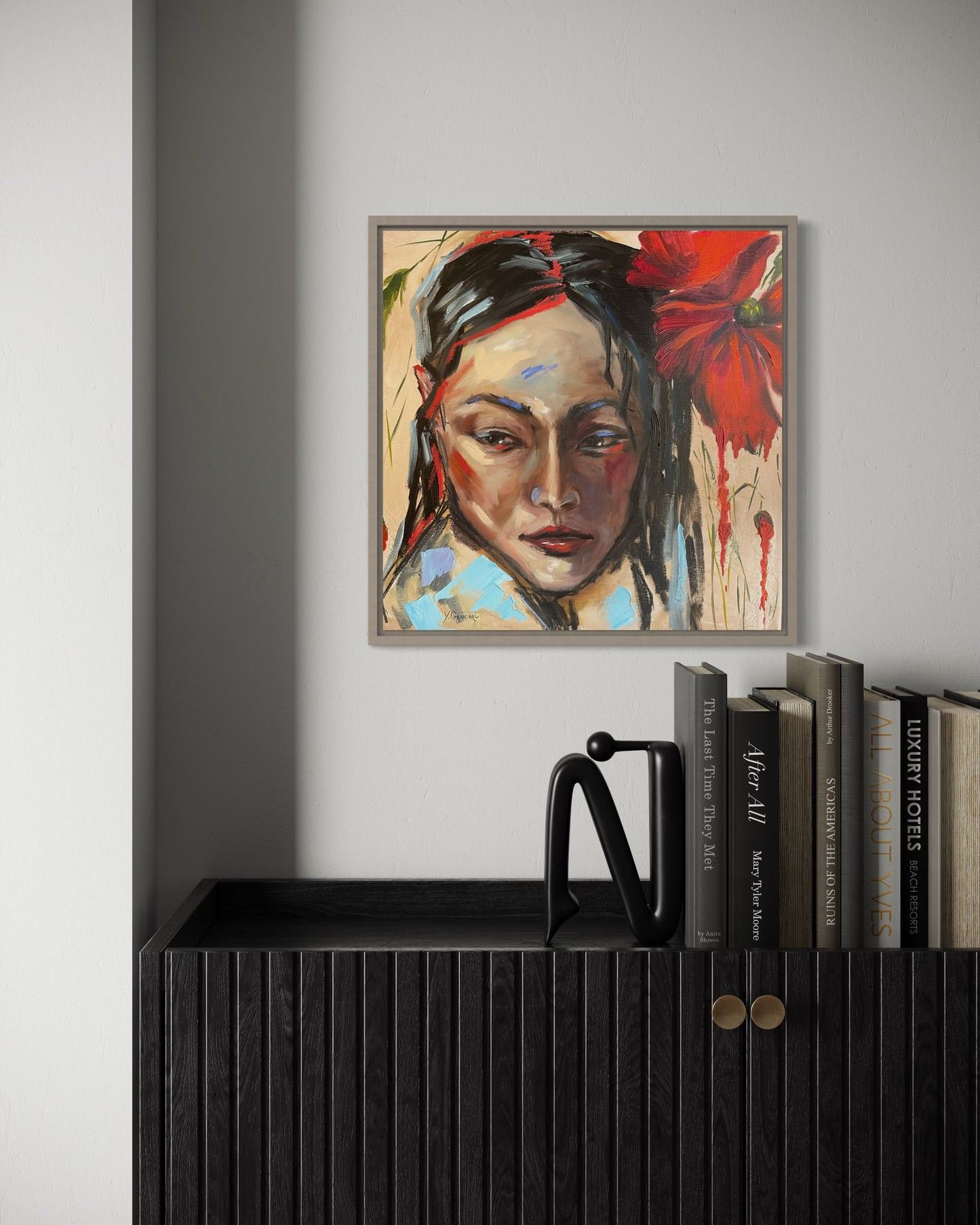 Peinture à l'huile "La fleur rouge"