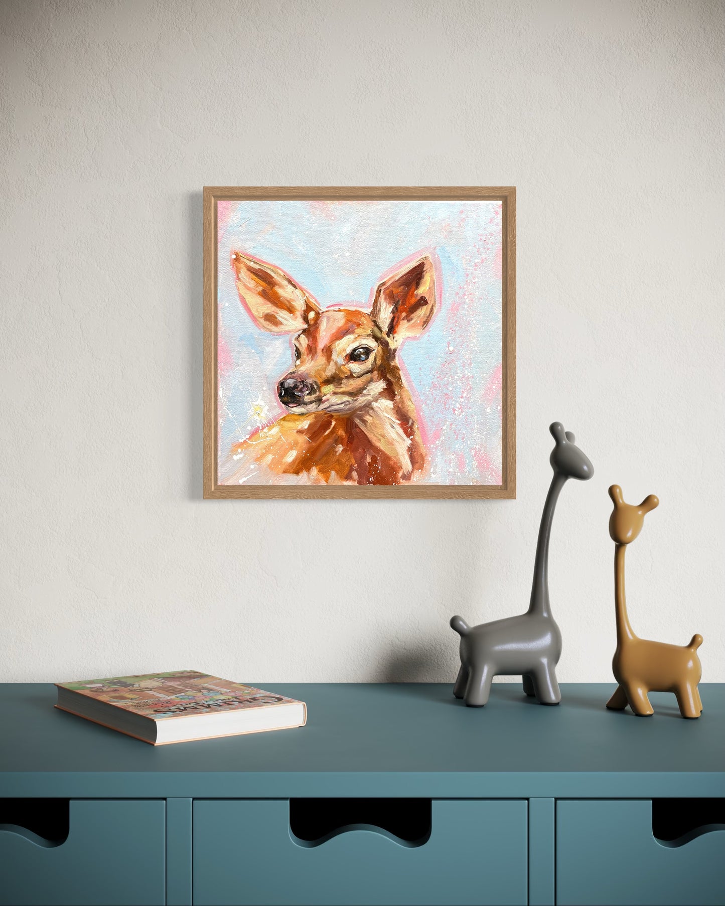 Peinture à l'huile "Biche, ma biche"