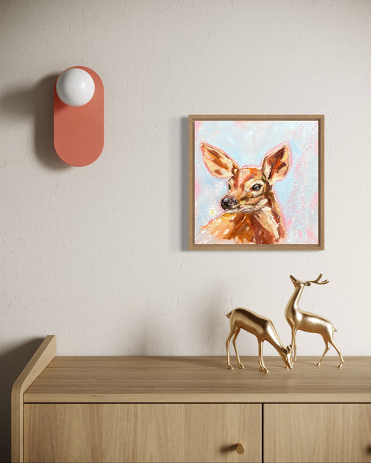 Peinture à l'huile "Biche, ma biche"