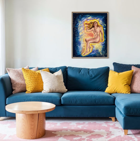 Peinture à l'huile "Et le big bang créa la femme"