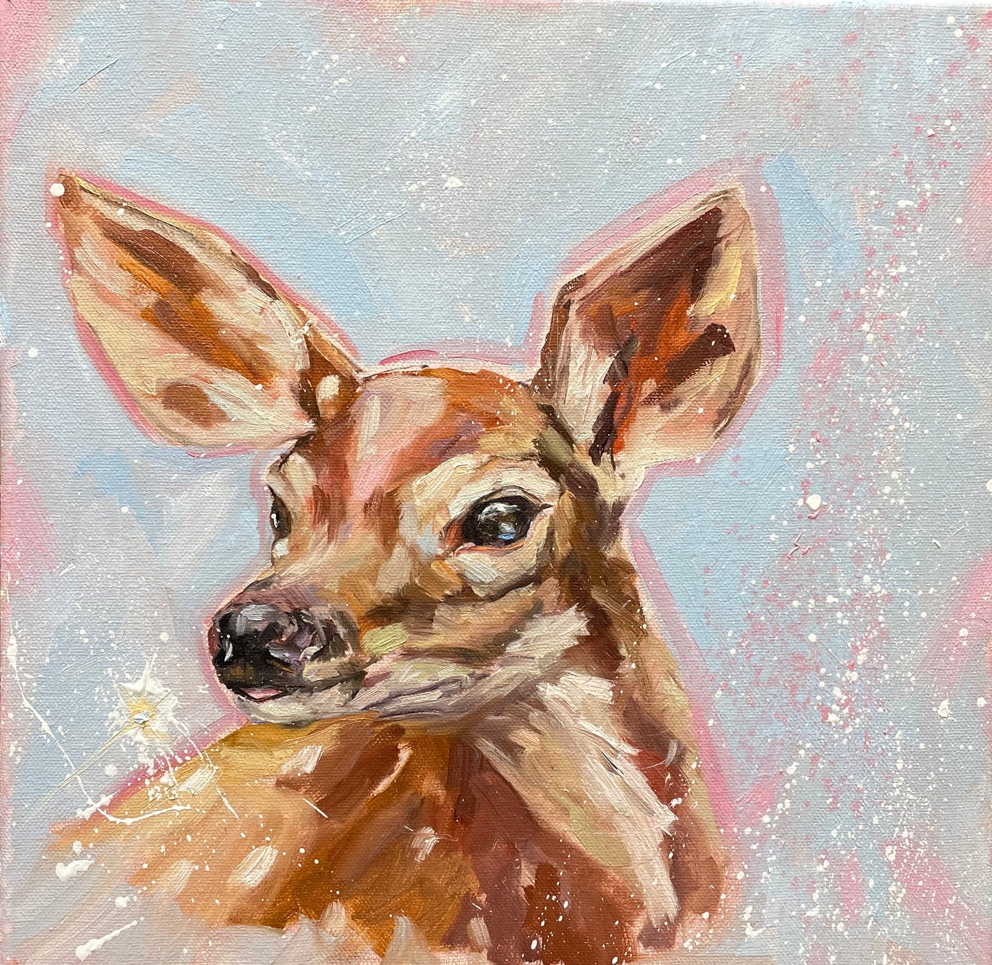 Peinture à l'huile "Biche, ma biche"