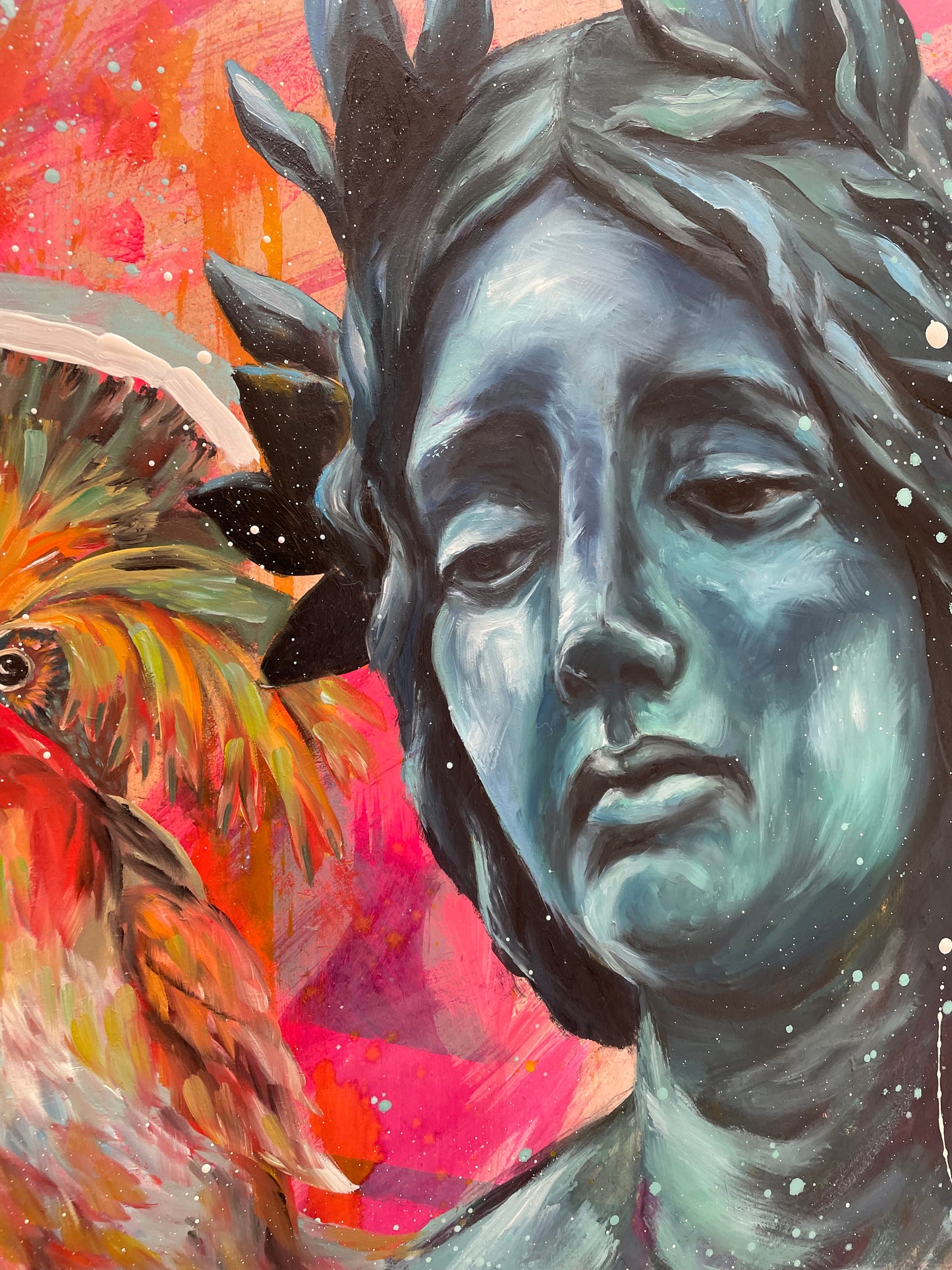 Peinture à l'huile "La joie sur l'épaule de la tristesse"