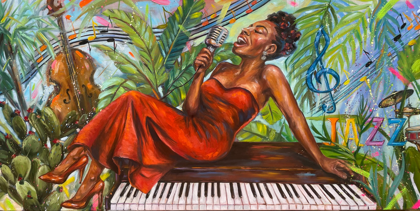 Peinture à l'huile "Lady in red. Jazz"