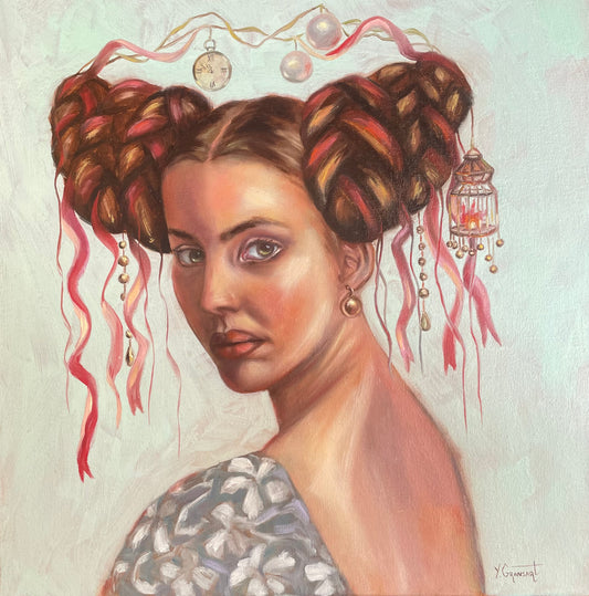 Peinture à l'huile "La gardienne du temps et rallumeuse de feux éteints"