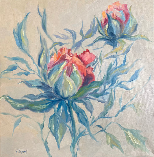 Peinture à l'huile "Pivoine"