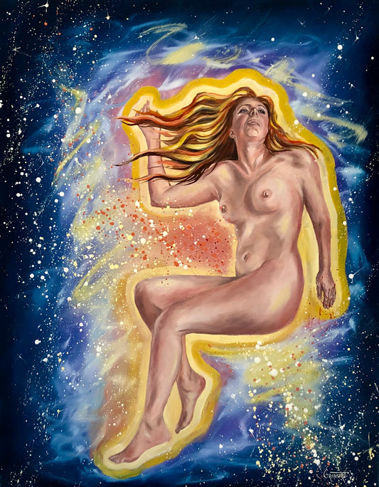 Peinture à l'huile "Et le big bang créa la femme"