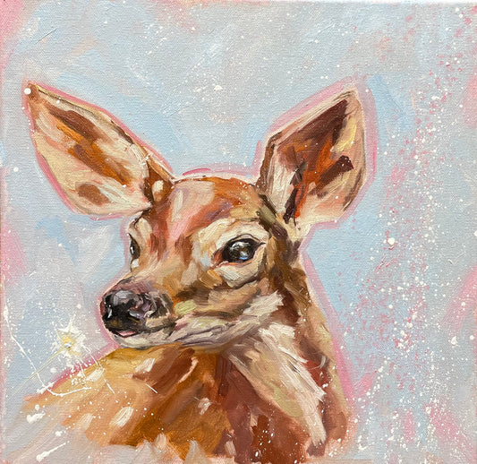 Peinture à l'huile "Biche, ma biche"