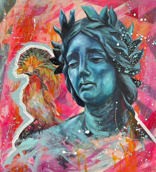 Peinture à l'huile "La joie sur l'épaule de la tristesse"