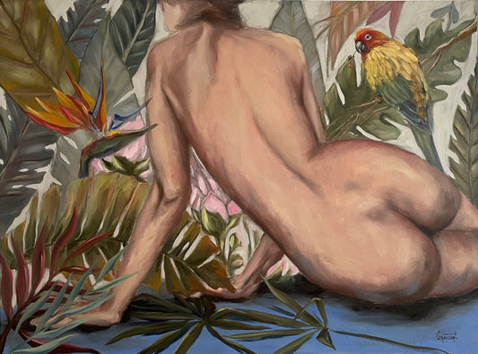 Peinture à l'huile "Oiseau du paradis"