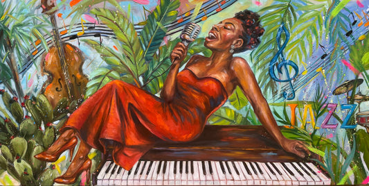 Peinture à l'huile "Lady in red. Jazz"